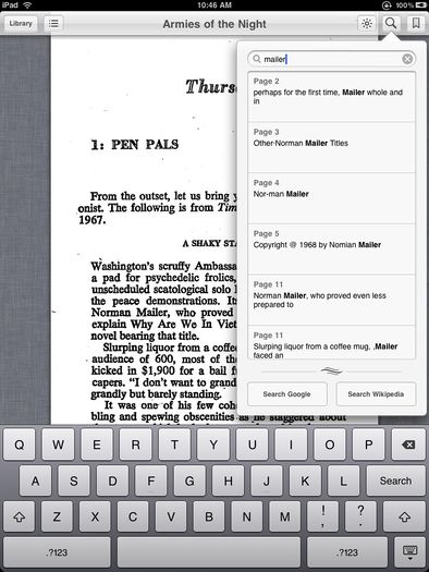 With OCRed text, iBooks can search for keywords.