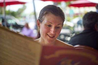 Autumn consults the menu at Columbia.